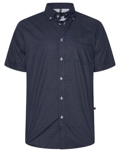 KAM Short Sleeve Geo Print Shirt Navy